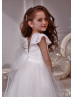 Cap Sleeve Ivory Lace Tulle Tea Length Flower Girl Dress